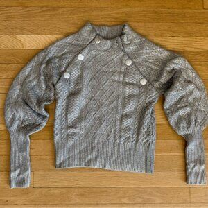 Veronica Beard Grady Merino Wool Blend Sweater - Silver Cable Knit Sweater